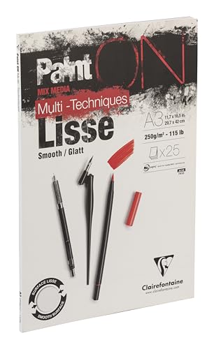 Clairefontaine 975730C - Malblock verleimt Paint'On mit 25 Blatt Zeichenpapier 29,7x42 cm 250g, Weiß glatt von Clairefontaine