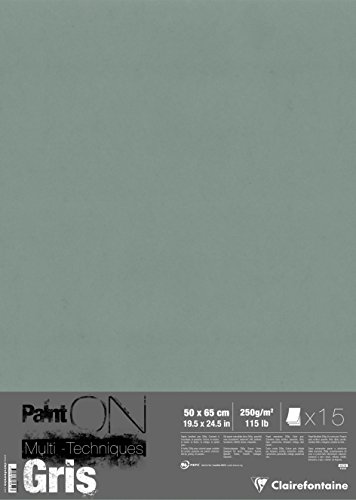 Clairefontaine 975812C PaintOn Mappe (mit 15 Bögen, 250 g, 50 x 65 cm, ideal für weiße Zeichnungen und Multitechniken) grau von Clairefontaine