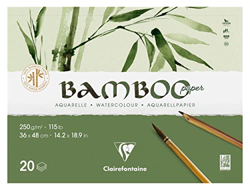 Clairefontaine 975915C - Block Bamboo Aquarelle, einseitg geleimt, 20 Blatt Bambuspapier 250g, 36x48cm, 1 Block von Clairefontaine