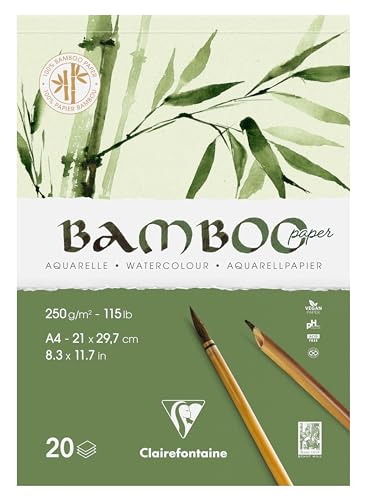 Clairefontaine 975919C - Block Bamboo Aquarelle, einseitg geleimt, 20 Blatt Bambuspapier 250g, DIN A4 21x29,7cm, 1 Block von Clairefontaine