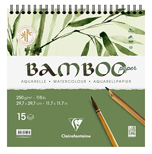Clairefontaine 975927C - Spiralblock Bamboo Aquarelle, 15 Blatt Bambuspapier 250g, 29,7x29,7cm, 1 Block von Clairefontaine