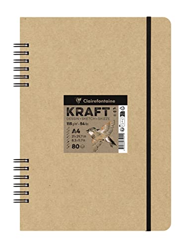 Clairefontaine 975941C - Skizzenbuch Kraft Natur mit Doppelspirale, 80 Blatt 115g, DIN A4 21x29,7cm, ideal für Multitechniken, 1 Skizzenbuch Clairefontaine 975941C - Skizzenbuch Kraft Natur mit Doppelspirale, 80 Blatt 115g, DIN A4 21x29,7cm, ideal für Multitechniken, 1 Skizzenbuch von Clairefontaine