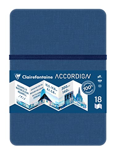 Clairefontaine 975967C - Akkordeon-Zeichenbuch ideal für die Aquarell, DIN A6 10,5x14,8cm, 300g mittelfeine Körnung, 10 Seiten, ideal für Landschaften, 1 Stück von Clairefontaine