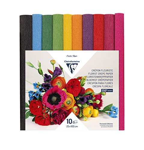 Clairefontaine 995001C Packung mit 10 Rollen, 25 x 100 cm, 160 g, zum Basteln von Blumen von Clairefontaine