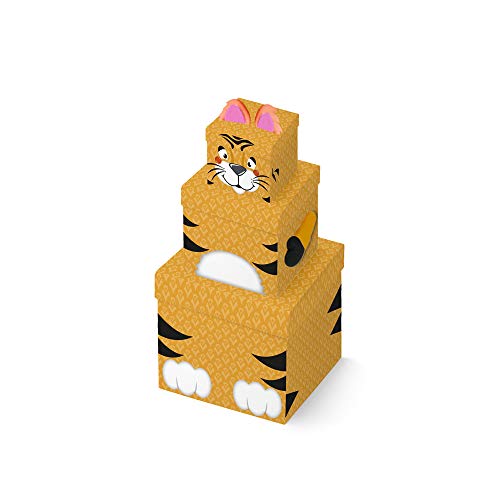 Clairefontaine K-29058-BXC - Set mit 3 viereckigen Schachteln / Aufbewahrungsboxen, ideal für das Kinderzimmer, stapelbar, Tiger, 1 Set von Eurowrap