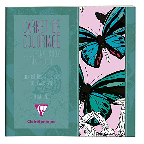 Clairefontaine 97507C - Malbuch / Malblock verleimt für Erwachsene 36 Seiten 120g Zeichenpapier zum Ausmalen, 20x20 cm, ideal zum Stressabbau, Schmetterlinge Motive sortiert, 1 Stück von Clairefontaine