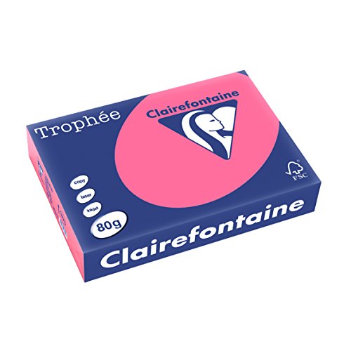 Clairefontaine 1771C - Karton mit 5 Ries Druckerpapier / Kopierpapier Trophee, intensive Farben, DIN A4, 80g, 500 Blatt x 5, Fuchsia, 1 Karton von Clairefontaine