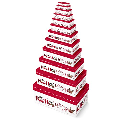 Clairefontaine X-31193-BXC - Set mit 12 rechteckigen Boxen, ideal für Weihnachtsdeko, praktisch und robust, Hohoho, 1 Set von Clairefontaine