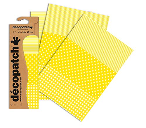 Decopatch Papier No. 545 (gelb Punktkaro weiß, 395 x 298 mm) 3er Pack von Decopatch