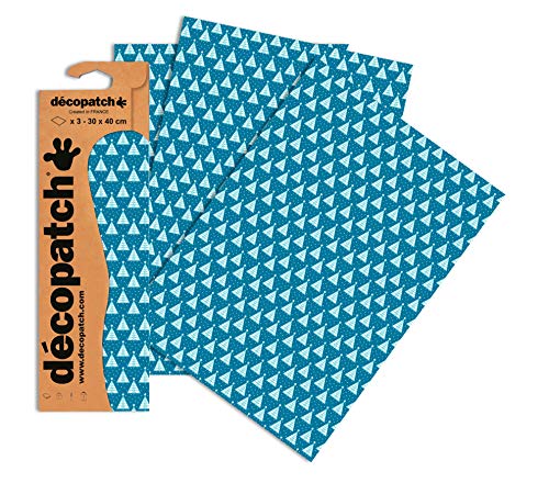 Decopatch Papier No. 703 (blau Weihnachtsbäume, 395 x 298 mm) 3er Pack von Decopatch