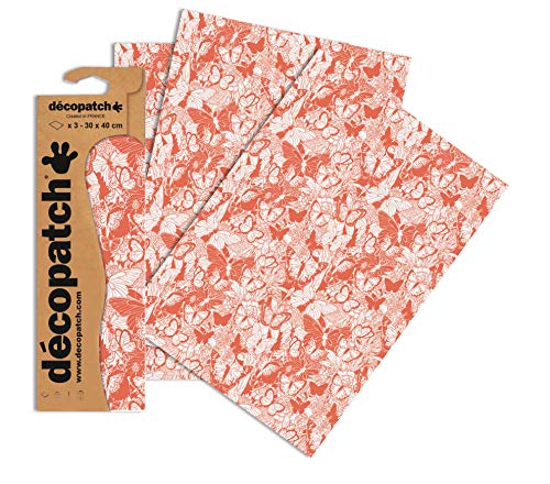 Clairefontaine C762O Decopatch Papier, 3er Pack Orange und Lachs Schmetterlinge von décopatch