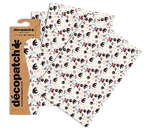 Decopatch Papier No. 763 (creme schwarz Tatoo, 395 x 298 mm) 3er Pack von Decopatch