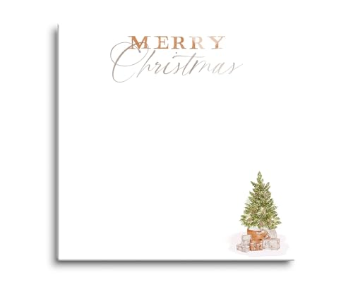 Clairmont & Co Dekoratives Memoboard zum Aufhängen, trocken abwischbar, 20,3 x 20,3 cm, gehärtetes Glas, Motiv: Merry Christmas Cottage Tree von Clairmont & Co