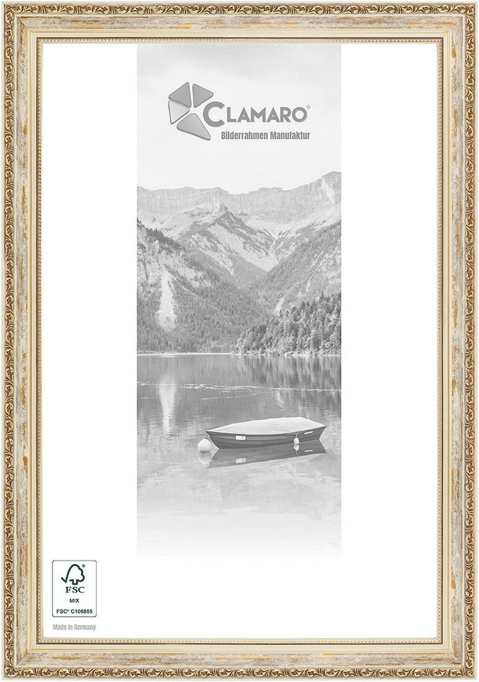 Clamaro Bilderrahmen, Bilderrahmen 'ELSA' CLAMARO Antik Massivholz Creme Weiß Gold von Clamaro
