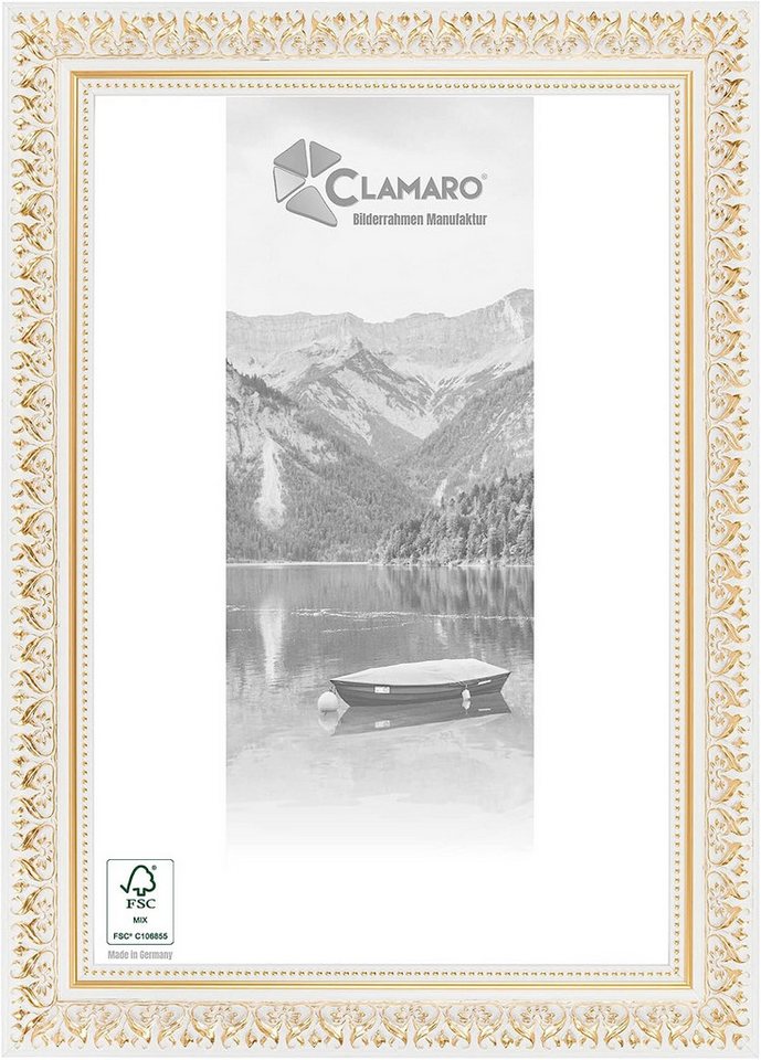 Clamaro Bilderrahmen, Bilderrahmen 'Friedrich' CLAMARO Antik Massivholz Weiss Gold von Clamaro