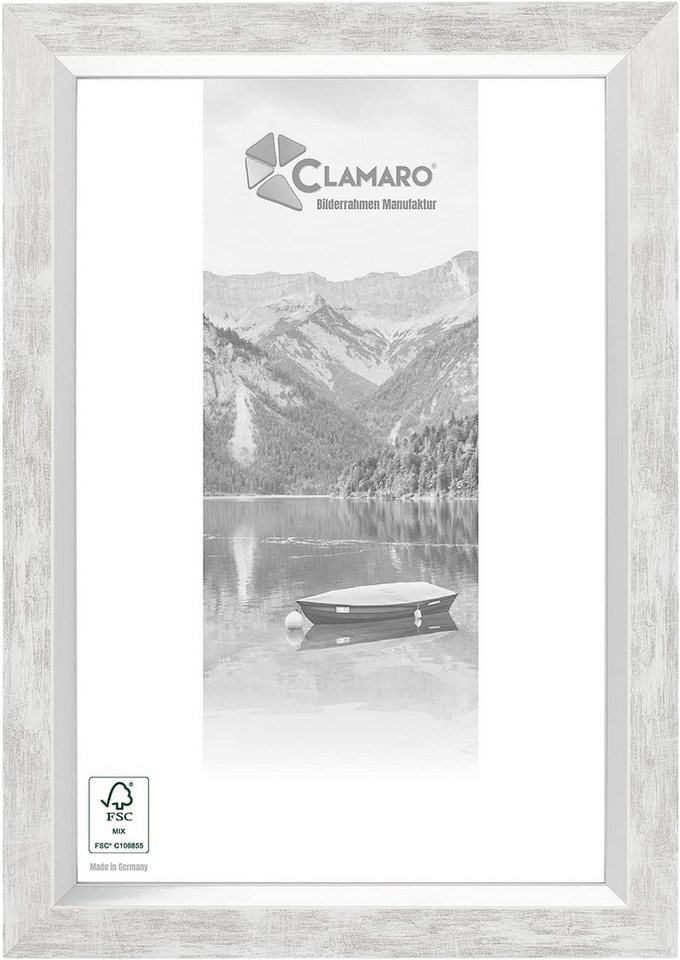 Clamaro Bilderrahmen, Bilderrahmen 'HELENE' Design CLAMARO Massivholz Weiss Antik Silber von Clamaro