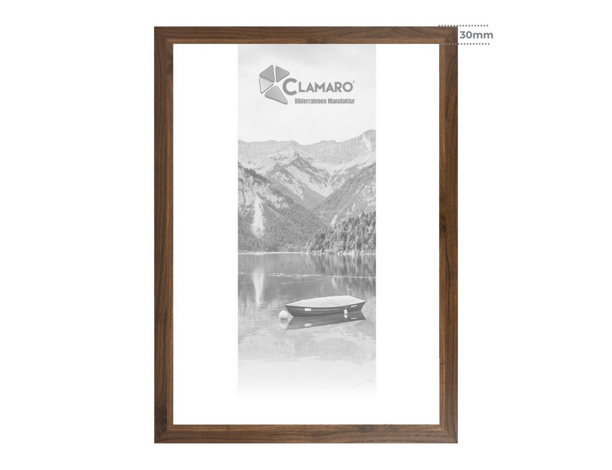 Clamaro Bilderrahmen, Bilderrahmen Nussbaum CLAMARO Collage nach Maß Holz Modern 30mm von Clamaro