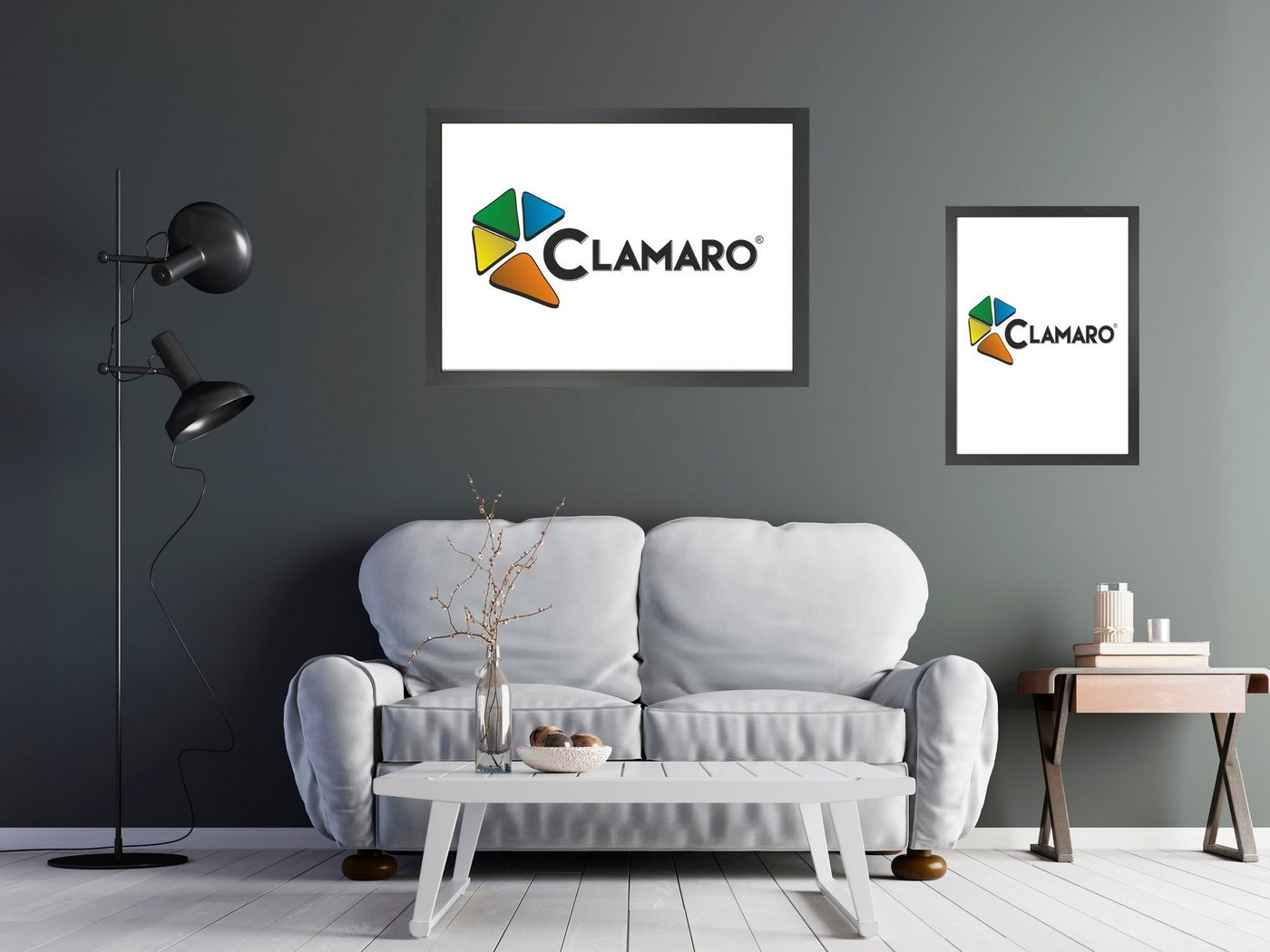 Clamaro Bilderrahmen Bilderrahmen CLAMARO 'Collage' handgefertigt nach Maß FSC® Holz Moderner eckiger MDF Rahmen inkl. Acrylglas, Rückwand und Aufhänger 24x32 in stahlgrau von Clamaro