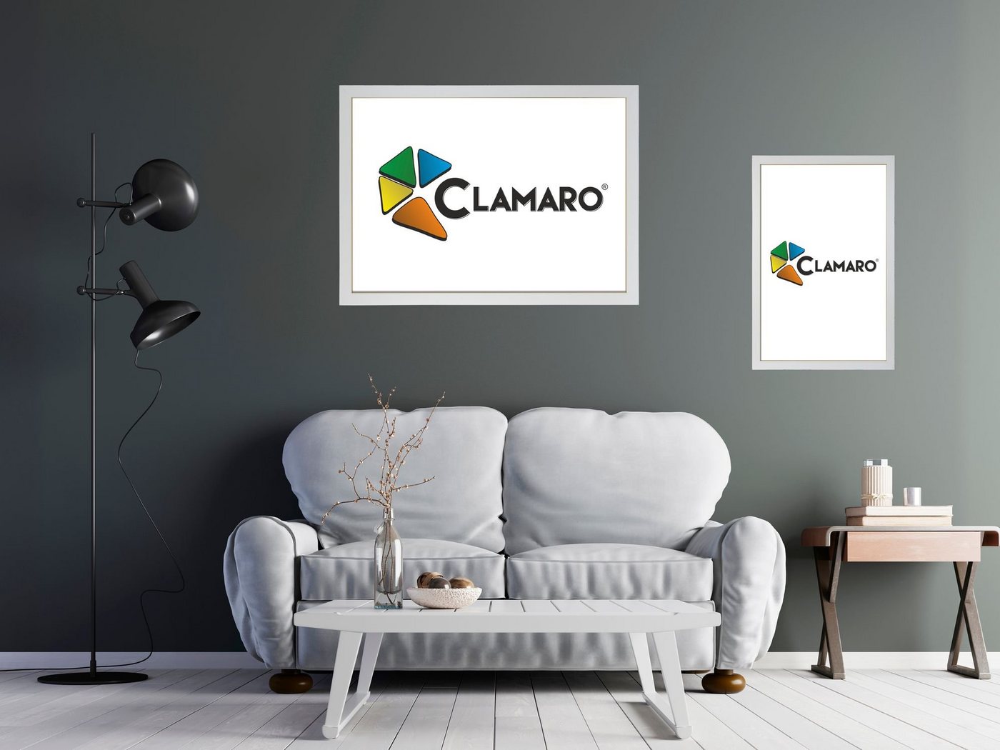Clamaro Bilderrahmen Bilderrahmen CLAMARO 'Collage' handgefertigt nach Maß FSC® Holz Moderner eckiger MDF Rahmen inkl. Acrylglas, Rückwand und Aufhänger 25x35 in weiss matt von Clamaro
