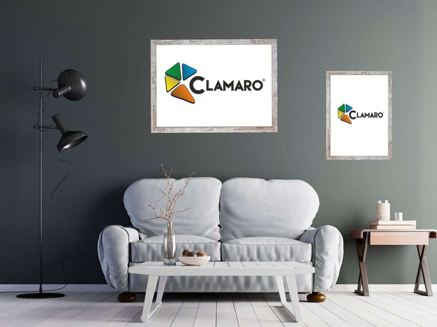 Clamaro Bilderrahmen Bilderrahmen CLAMARO 'Collage' handgefertigt nach Maß FSC® Holz Moderner eckiger MDF Rahmen inkl. Acrylglas, Rückwand und Aufhänger 33x50 in vintage weiss von Clamaro