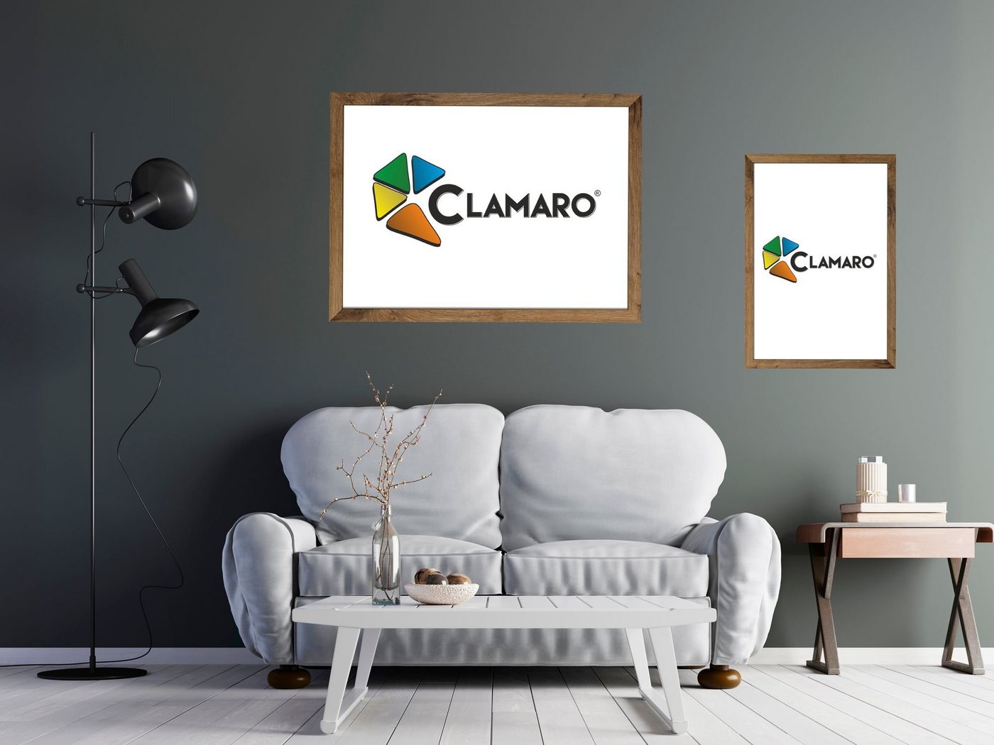 Clamaro Bilderrahmen Bilderrahmen CLAMARO 'Collage' handgefertigt nach Maß FSC® Holz Moderner eckiger MDF Rahmen inkl. Acrylglas, Rückwand und Aufhänger 70,2x95,7 in eiche altholz von Clamaro