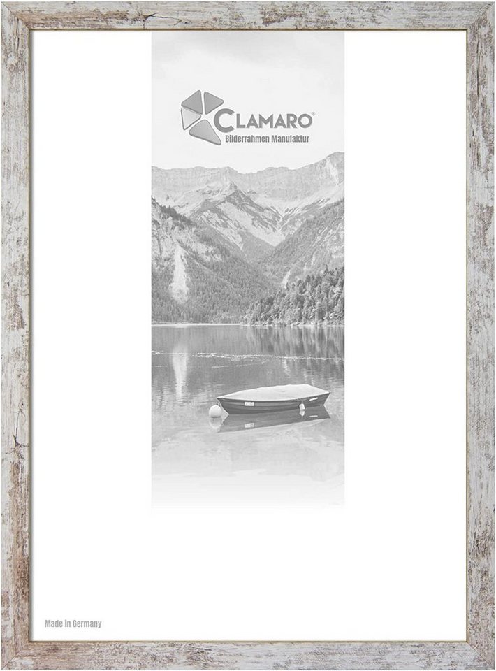 Clamaro Bilderrahmen Bilderrahmen Vintage Weiss CLAMARO Collage nach Maß FSC® Holz Modern eckig M3016 19x26 in Vintage Weiss von Clamaro