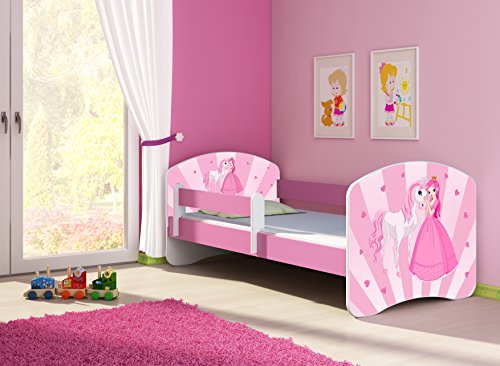 CLAMARO 'Fantasia Pink' 140 x 70 Kinderbett Set inkl. Matratze und Lattenrost, mit verstellbarem Rausfallschutz und Kantenschutzleisten, Design: 08 Prinzessin Einhorn von CLAMARO