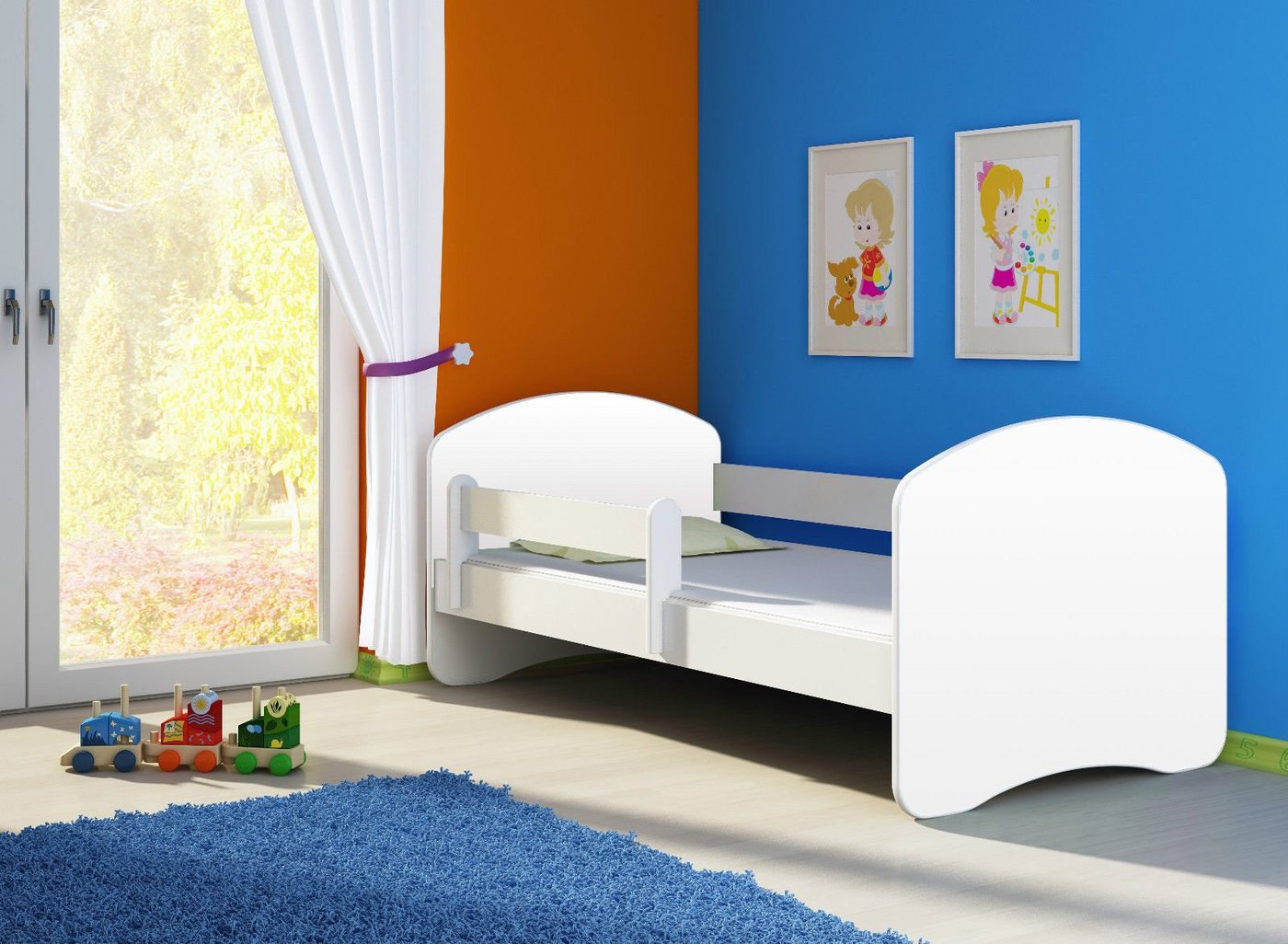 Clamaro Kinderbett (CLAMARO Kinderbett Fantasia, weiss mit farbigem Seitenteil, Kinder, Bett, mit oder ohne Schublade) von Clamaro