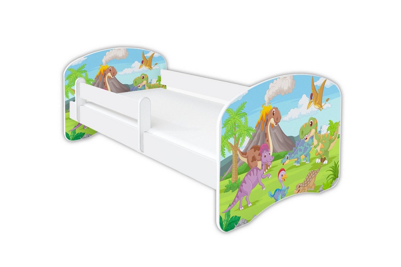 Clamaro Kinderbett (Dinosaurier, Kinderbett Babybett mit Matratze 70x140, 80x160, 80x180cm) von Clamaro