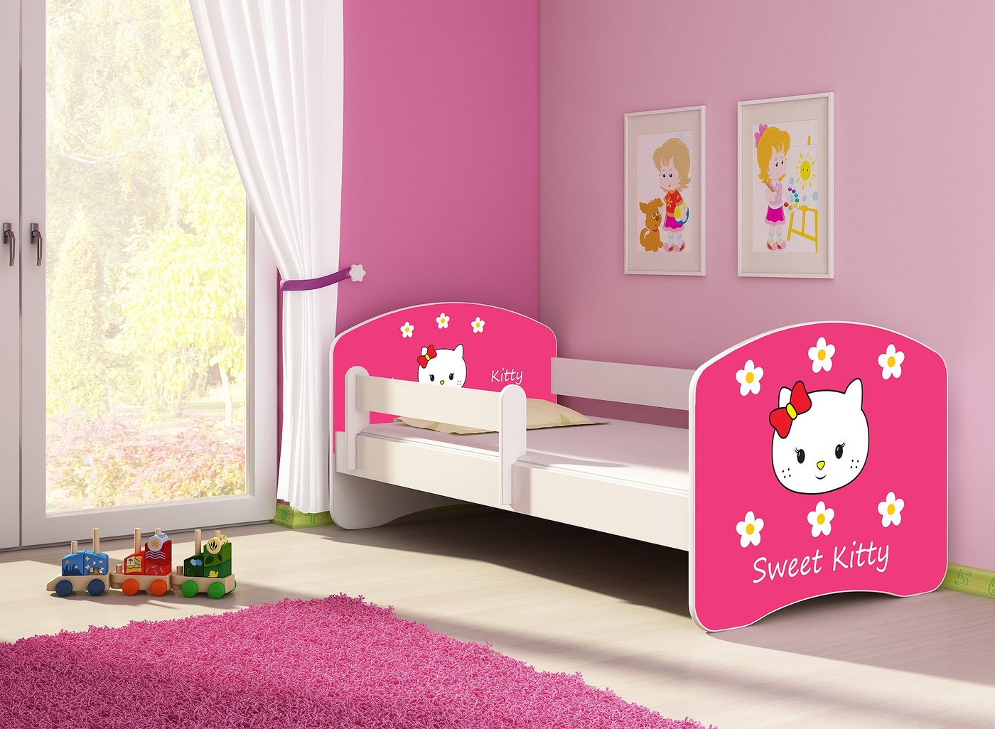 Clamaro Kinderbett (Kinderbett, Babybett 70x140, 80x160, 80x180cm Juniorbett, Kind, Motiv, Schublade CLAMARO) von Clamaro