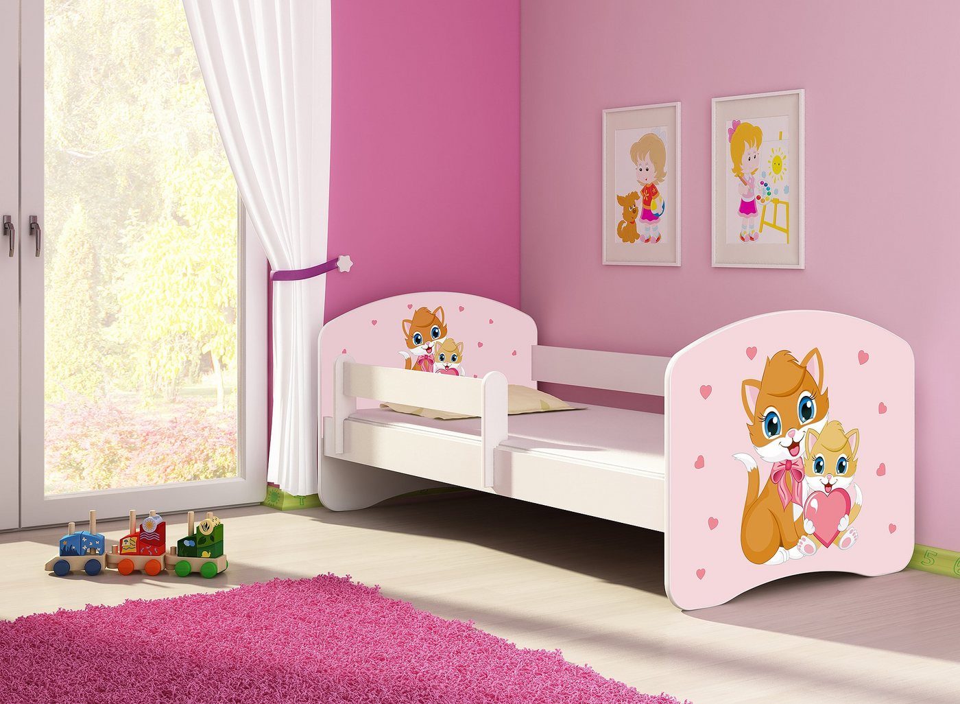 Clamaro Kinderbett (Kinderbett, Babybett 70x140, 80x160, 80x180cm Juniorbett, Kind, Motiv, Schublade CLAMARO) von Clamaro