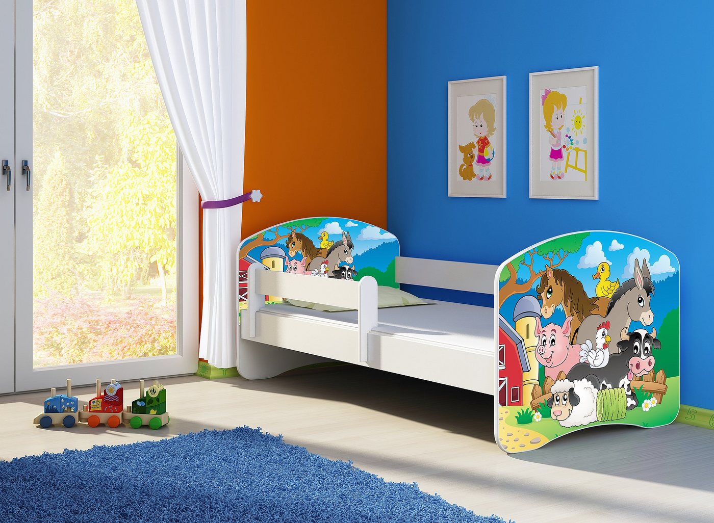 Clamaro Kinderbett (Kinderbett, Babybett 70x140, 80x160, 80x180cm Juniorbett, Kind, Motiv, Schublade CLAMARO) von Clamaro