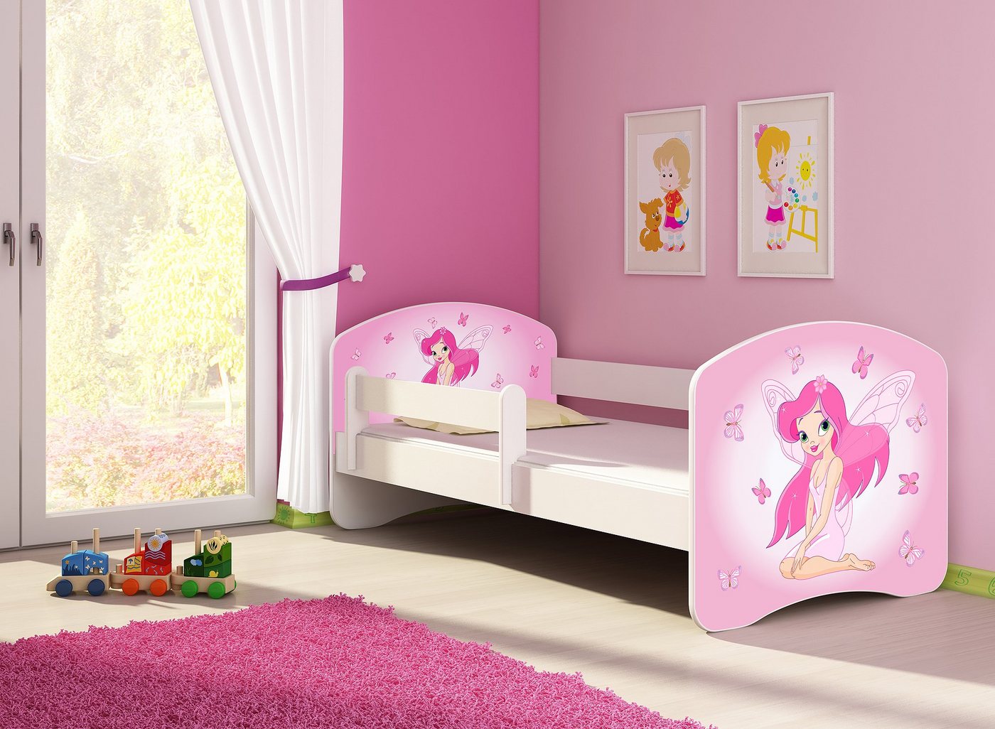 Clamaro Kinderbett (Kinderbett, Babybett 70x140, 80x160, 80x180cm Juniorbett, Kind, Motiv, Schublade CLAMARO) von Clamaro