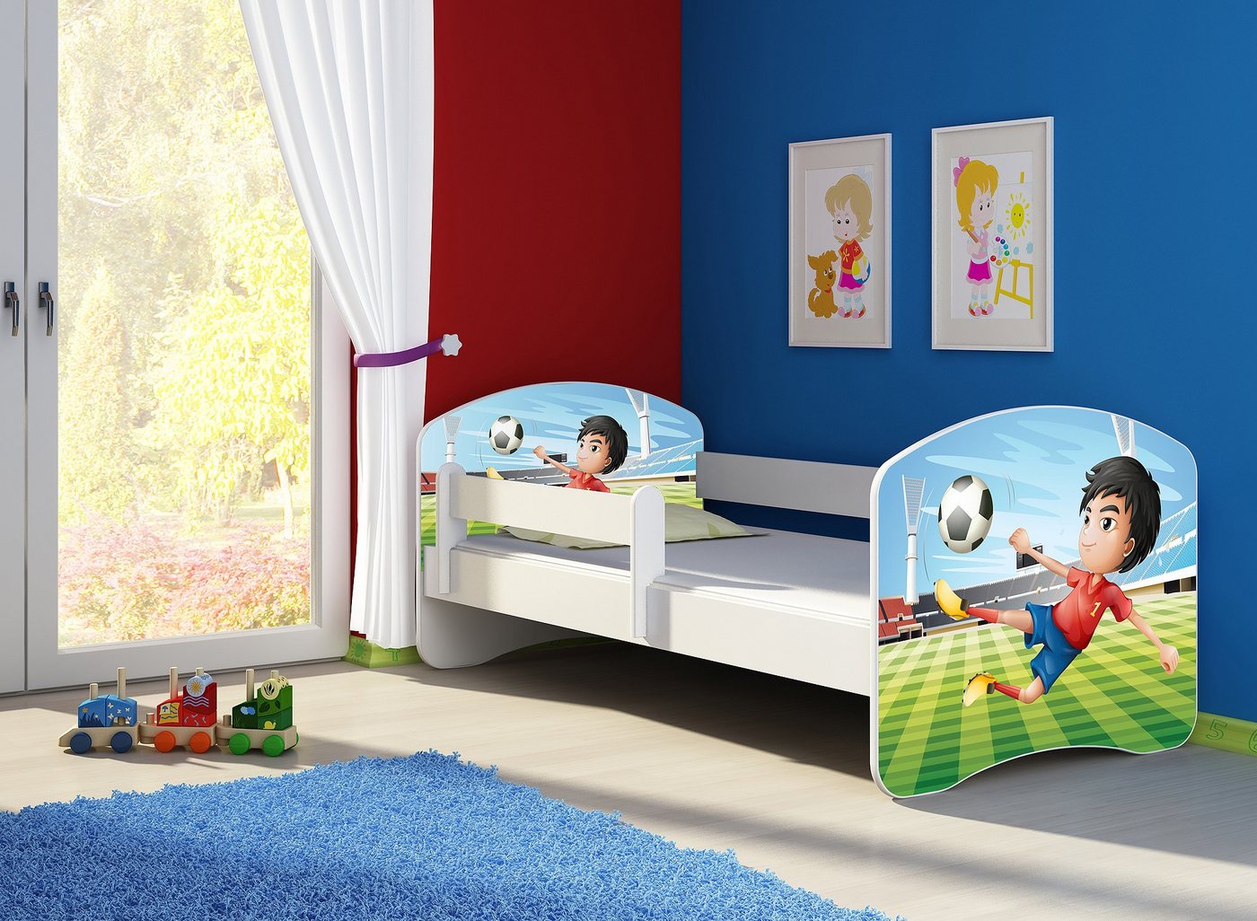 Clamaro Kinderbett (Kinderbett, Babybett 70x140, 80x160, 80x180cm Juniorbett, Kind, Motiv, Schublade CLAMARO) von Clamaro