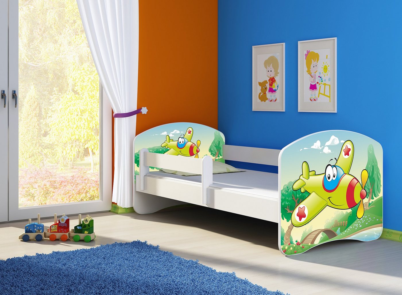 Clamaro Kinderbett (Kinderbett, Babybett 70x140, 80x160, 80x180cm Juniorbett, Kind, Motiv, Schublade CLAMARO) von Clamaro