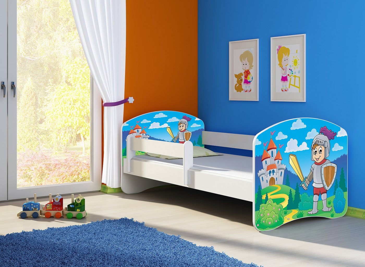 Clamaro Kinderbett (Kinderbett, Babybett 70x140, 80x160, 80x180cm Juniorbett, Kind, Motiv, Schublade CLAMARO) von Clamaro