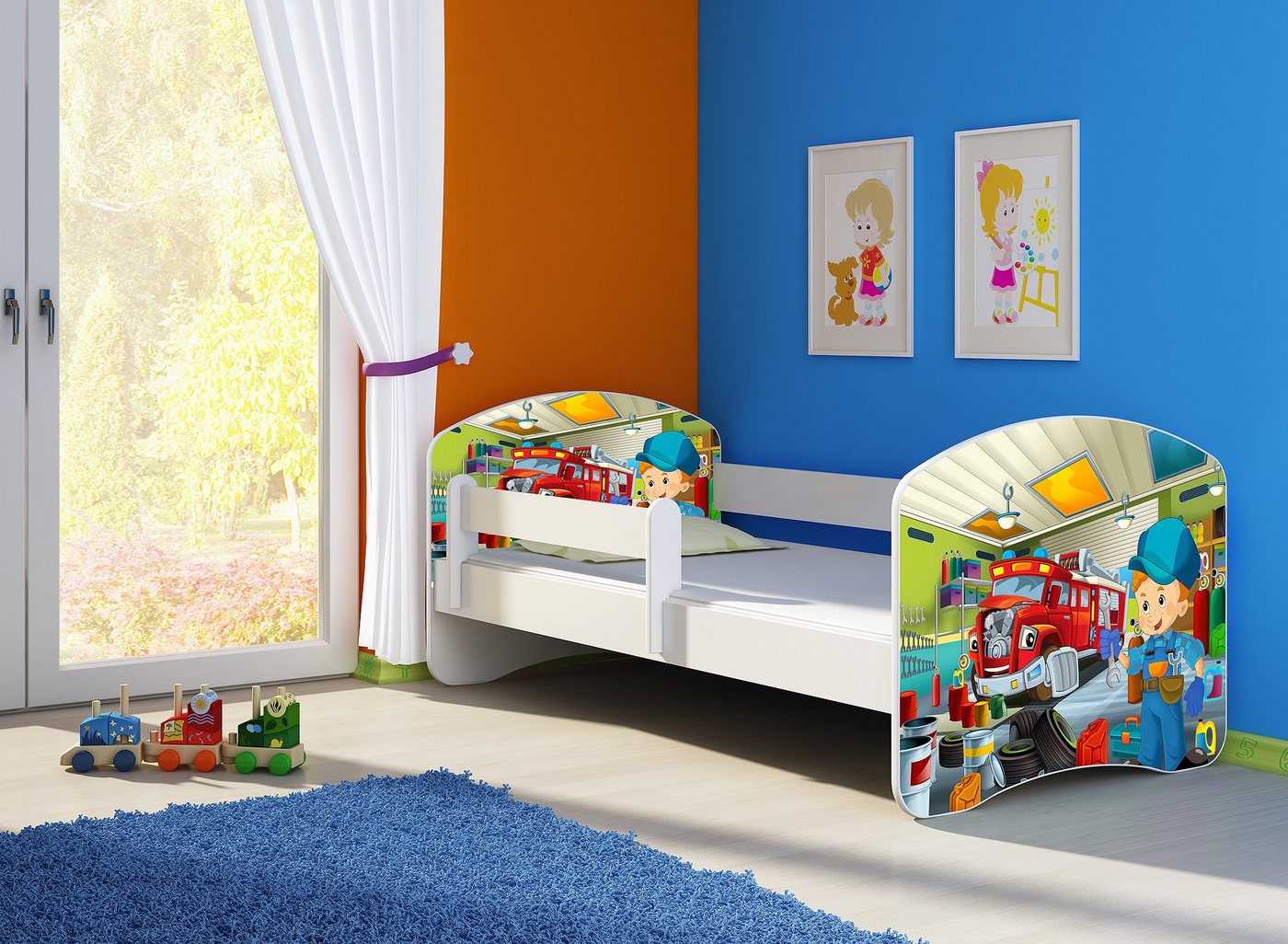 Clamaro Kinderbett (Kinderbett, Babybett 70x140, 80x160, 80x180cm Juniorbett, Kind, Motiv, Schublade CLAMARO) von Clamaro