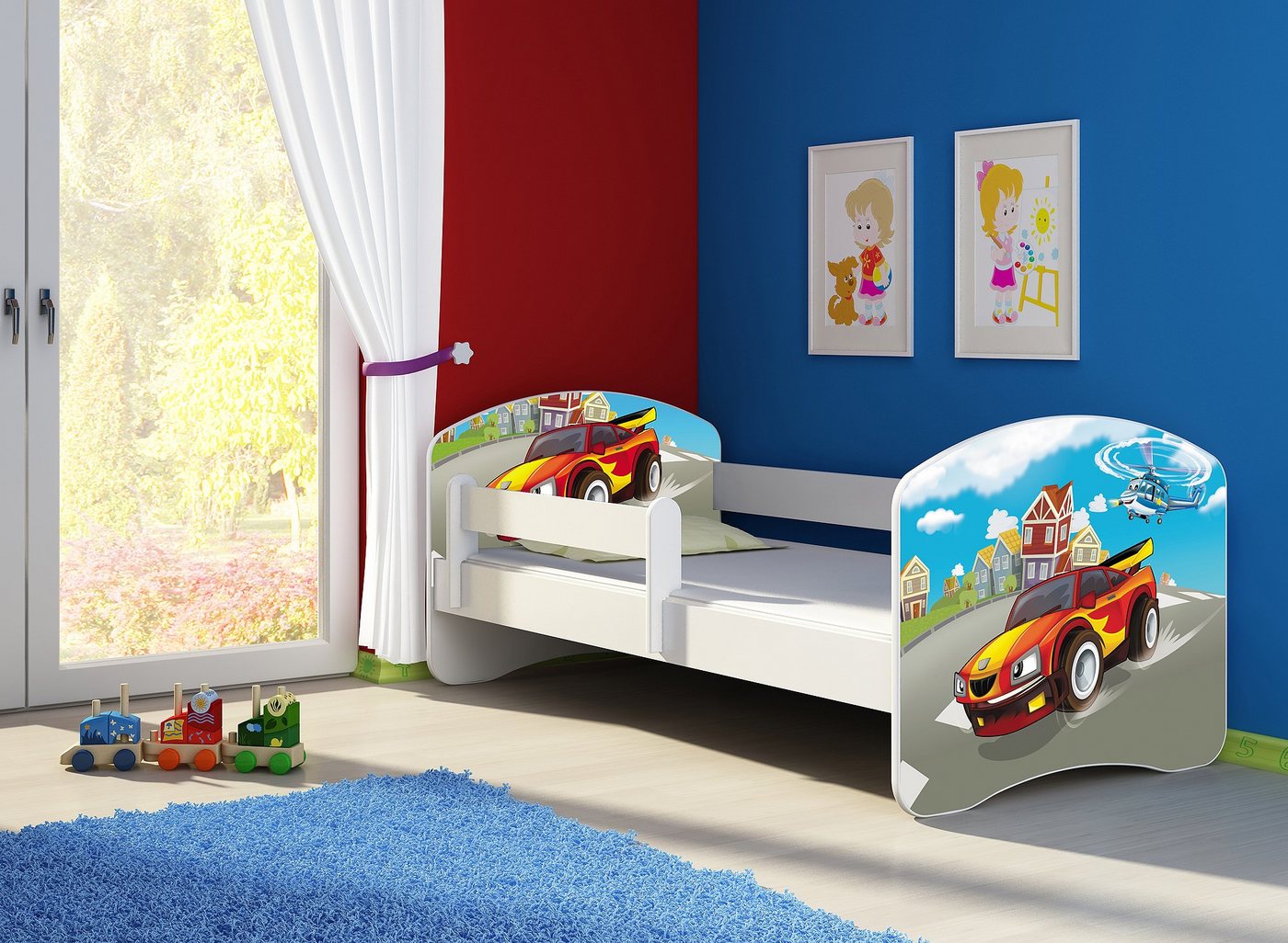 Clamaro Kinderbett (Kinderbett, Babybett 70x140, 80x160, 80x180cm Juniorbett, Kind, Motiv, Schublade CLAMARO) von Clamaro