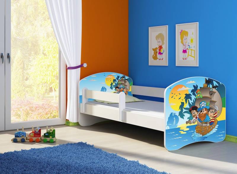 Clamaro Kinderbett (Kinderbett, Babybett 70x140, 80x160, 80x180cm Juniorbett, Kind, Motiv, Schublade CLAMARO) von Clamaro