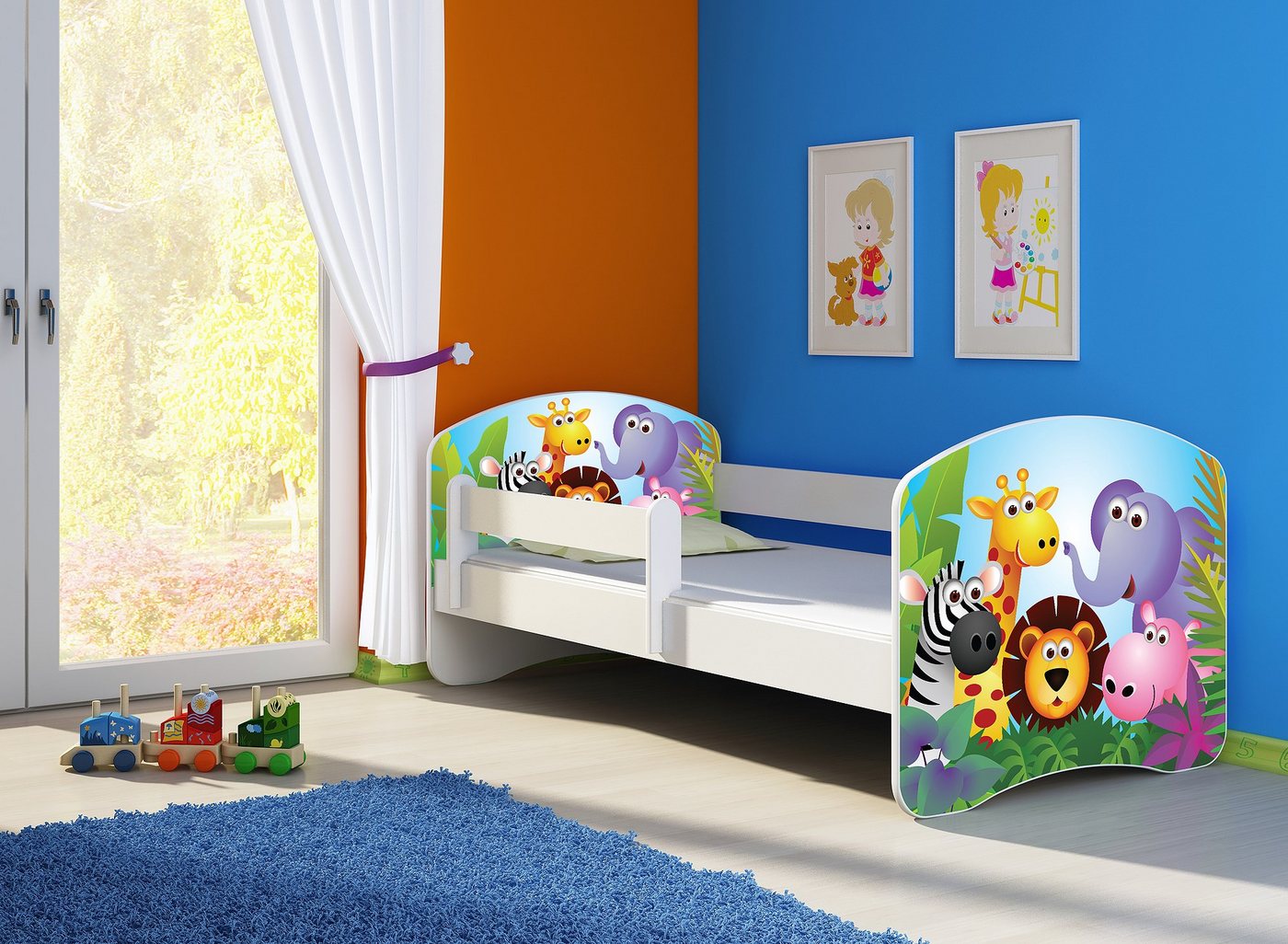 Clamaro Kinderbett (Kinderbett, Babybett 70x140, 80x160, 80x180cm Juniorbett, Kind, Motiv, Schublade CLAMARO) von Clamaro