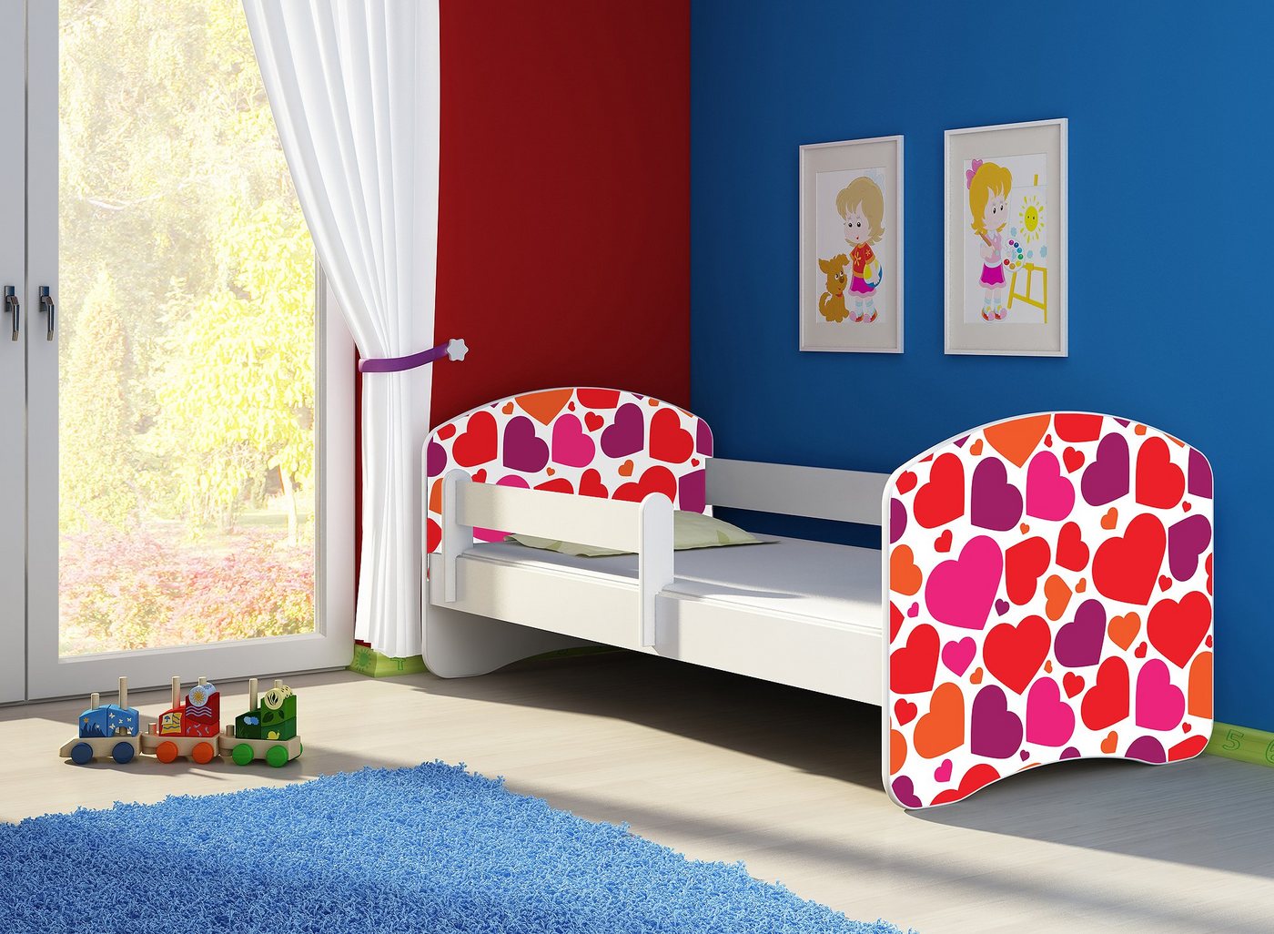 Clamaro Kinderbett (Kinderbett, Babybett 70x140, 80x160, 80x180cm Juniorbett, Kind, Motiv, Schublade CLAMARO) von Clamaro