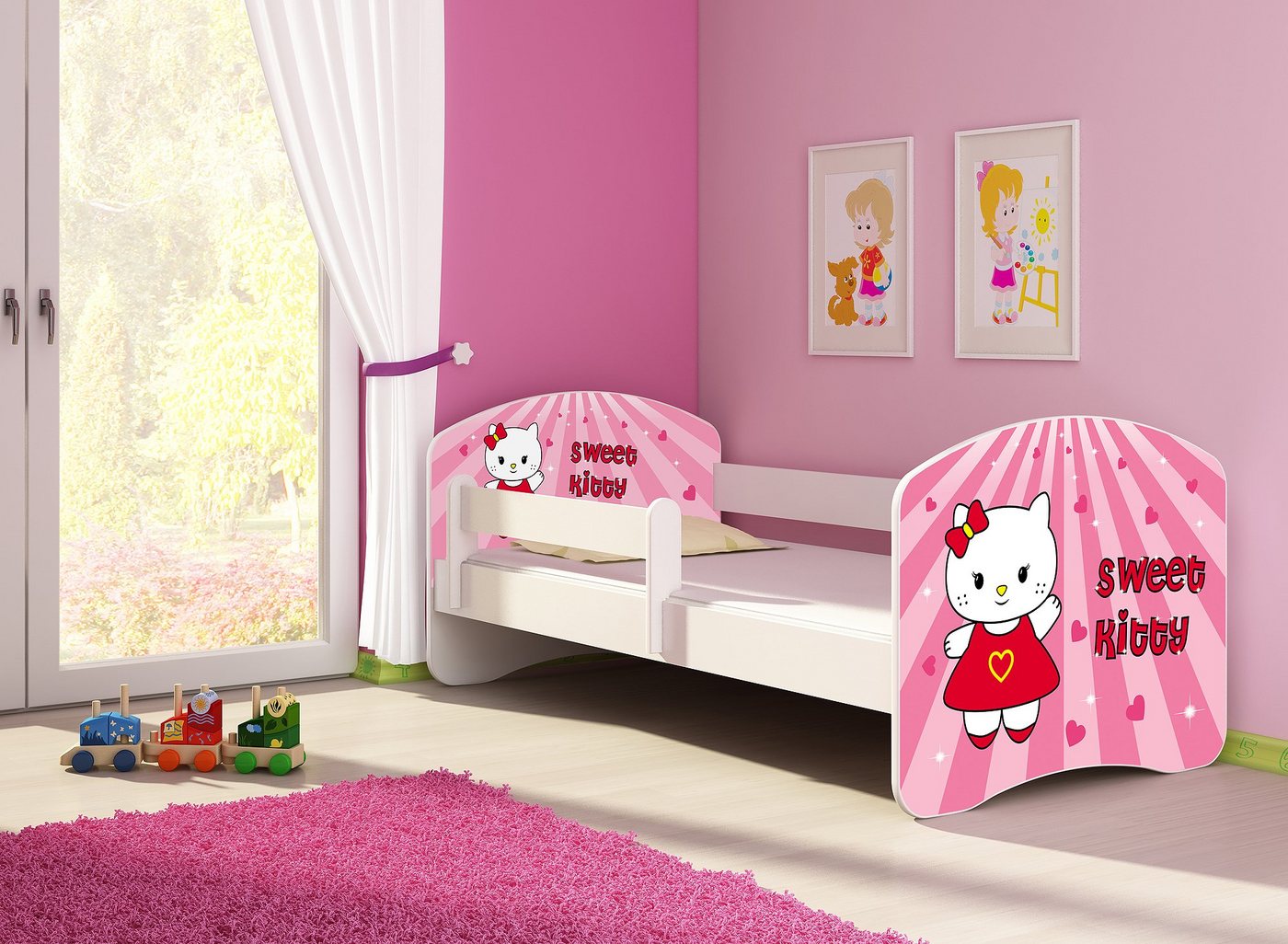 Clamaro Kinderbett (Kinderbett, Babybett 70x140, 80x160, 80x180cm Juniorbett, Kind, Motiv, Schublade CLAMARO) von Clamaro