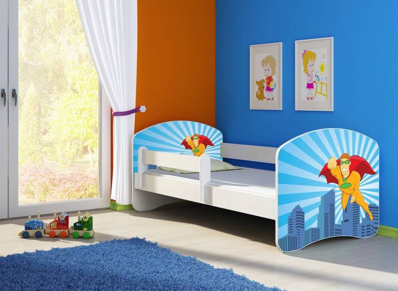 Clamaro Kinderbett (Kinderbett, Babybett 70x140, 80x160, 80x180cm Juniorbett, Kind, Motiv, Schublade CLAMARO) von Clamaro