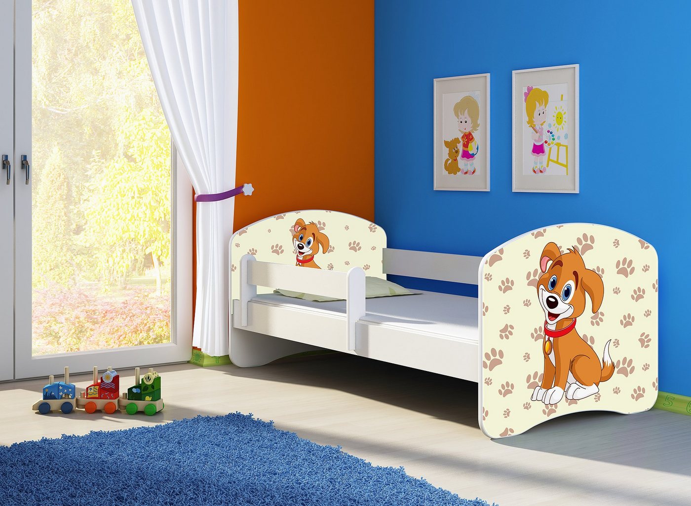 Clamaro Kinderbett (Kinderbett, Babybett 70x140, 80x160, 80x180cm Juniorbett, Kind, Motiv, Schublade CLAMARO) von Clamaro