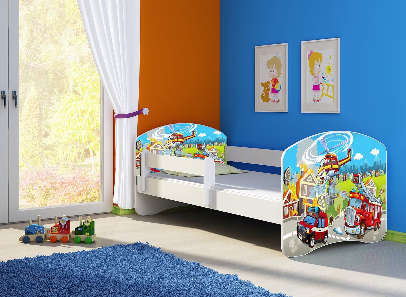 Clamaro Kinderbett (Kinderbett, Babybett 70x140, 80x160, 80x180cm Juniorbett, Kind, Motiv, Schublade CLAMARO) von Clamaro