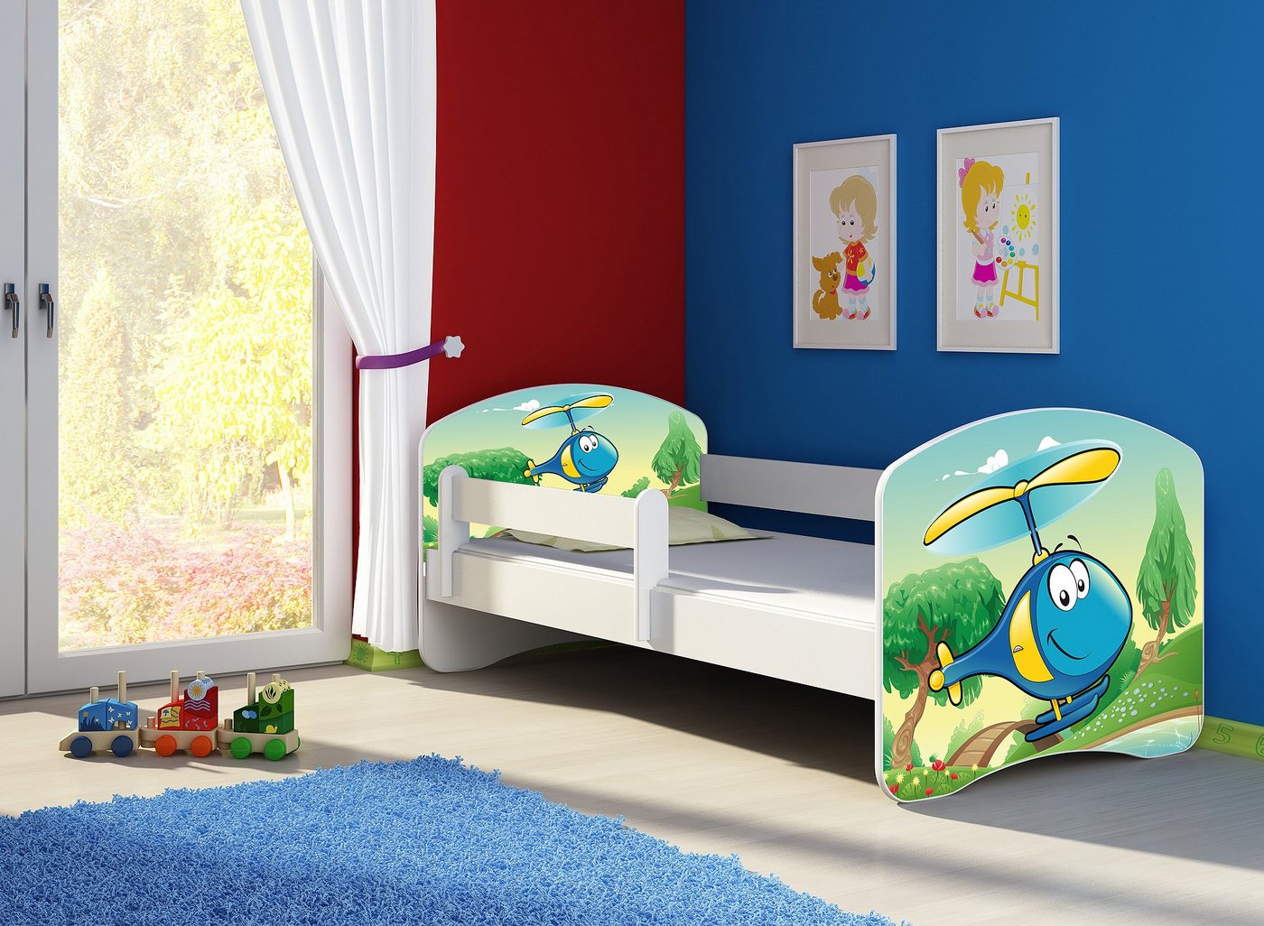 Clamaro Kinderbett (Kinderbett, Babybett 70x140, 80x160, 80x180cm Juniorbett, Kind, Motiv, Schublade CLAMARO) von Clamaro