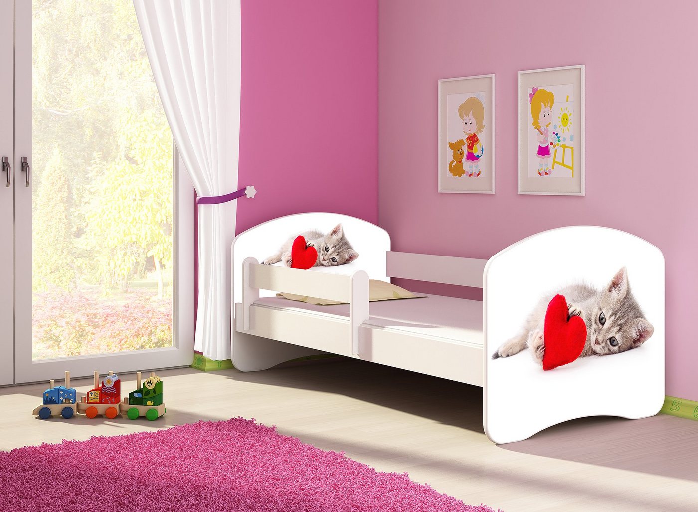 Clamaro Kinderbett (Kinderbett, Babybett 70x140, 80x160, 80x180cm Juniorbett, Kind, Motiv, Schublade CLAMARO) von Clamaro