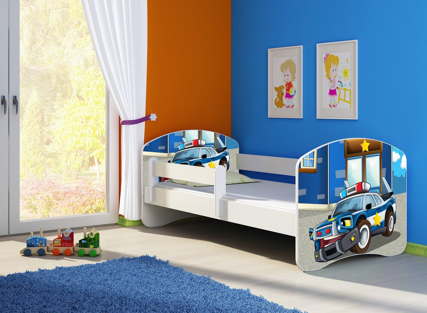 Clamaro Kinderbett (Kinderbett, Babybett 70x140, 80x160, 80x180cm Juniorbett, Kind, Motiv, Schublade CLAMARO) von Clamaro