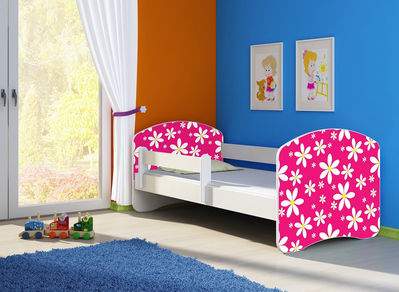 Clamaro Kinderbett (Kinderbett, Babybett 70x140, 80x160, 80x180cm Juniorbett, Kind, Motiv, Schublade CLAMARO) von Clamaro