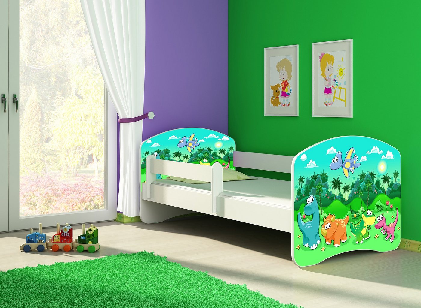 Clamaro Kinderbett (Kinderbett, Babybett 70x140, 80x160, 80x180cm Juniorbett, Kind, Motiv, Schublade CLAMARO) von Clamaro